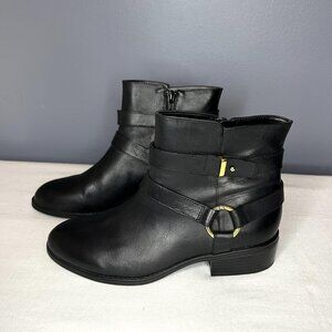 Lauren Ralph Lauren Boots Womens 7 Black O-Ring Leather Ankle Booties Equestrian